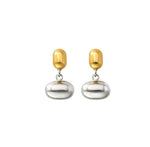 El Regalo Tiny Two Tone Teardrop Stud Earrings for Girls & Women- 2-in-1 Gold Silver Front Back Oval Bean Dangle Earrings