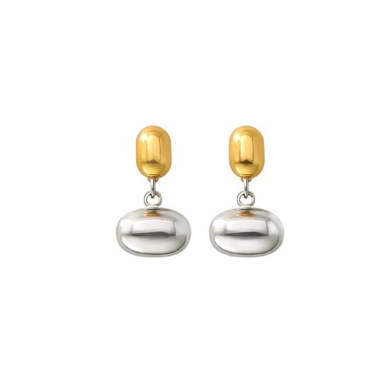 El Regalo Tiny Two Tone Teardrop Stud Earrings for Girls & Women- 2-in-1 Gold Silver Front Back Oval Bean Dangle Earrings
