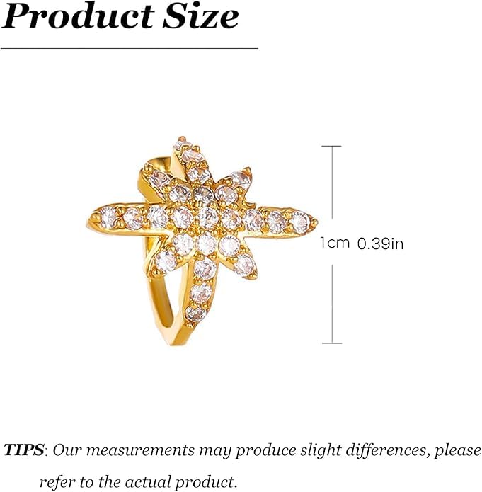 El Regalo 2PCs CZ Starburst Ear Cuffs for Non Pierced Ears- Cute & Trendy Non Pierced Cartilage Earrings Fake Earrings for Girls & Women