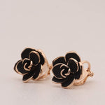 El Regalo Black Rose Flower Vintage Clip On Fake Stud Earrings for Women & Girls - No Piercing Required, Black Gypsy Wild, Gold-Plated Earring Clips for Non-Pierced Ears