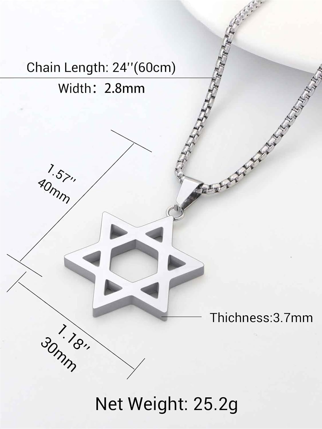 Star of David Necklaces, Stainless Steel 18K Gold Plated or Black Color Megan Star Pendant Amulet Israel Necklace Gift for Women Men, Small or Big, 1.57" x 1.18" x 3.7mm, Stainless Steel, No Gemstone