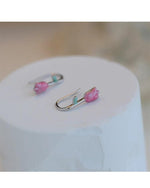 El Regalo Cute Tiny Pink Tulip Flower Bud Earrings for Girls & Women- Enameled Tulip Crawler Climber Earrings