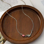El Regalo Pink Tulip Flower Necklace- Sleek Oil Dripping Tulip Pendant Chain Necklace for Girls & Women