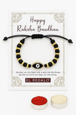 El Regalo Elegant Evil Eye/Hamsa Hand Rakhi for Brother- Beautiful Bracelet Rakhi for Bhai with Roli Chanwal, Message Card in Rakshabandhan Box (Evil Eye)