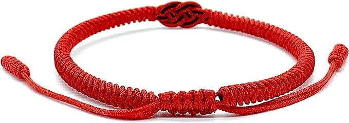 El Regalo 1PC Infinity Love Knot Lucky Rakhi for Brother - Hand Braided Amulet Knot Thread String Rakhi with Roli Chawal, Rakhi Message Card in Gift Box (Red)