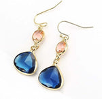 El Regalo Simulated Navy Blue Sapphire & Champagne Topaz Crystal Earrings- Hypoallergenic Dangle Drops Crystal Earrings for Girls & Women (Blue)