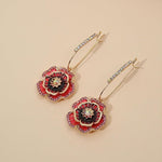 El Regalo Women's & Girl's 1 Pair Iridescent Flower Dangle Earrings - Hypoallergenic Gold-Tone with Mixed Stones Earrings (Red Rose Flower)