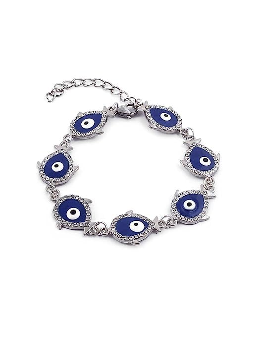El Regalo Unisex-Adult 2 Pcs Designer Evil Eye Couple Rakhi Set For Bhaiya And Bhabhi- Cz Fancy Evil Eye Rakhi Set- Brother, Sister-In-Law Rakhi Combo With Roli Chawal (Combo-1)