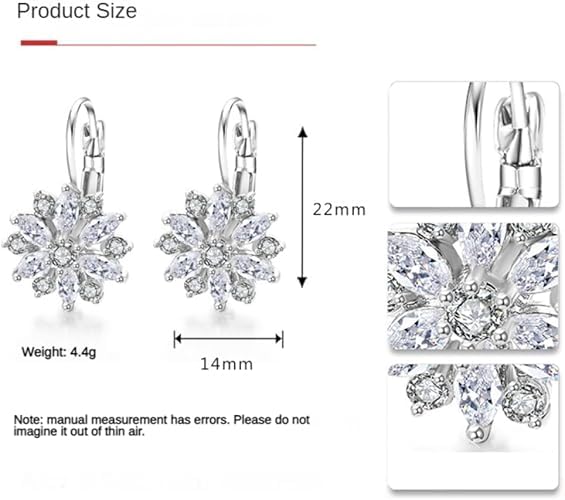 El Regalo Elegant Cubic Zirconia Snowflake Flower Earrings for Women & Girls- Shiny Silver Plated Crystal Flower Leverback Earrings