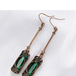 El Regalo Vintage Revival Emerald Green Dangle Earrings for Women- Octagon Simulated Emerald Cubic Zirconia Drop Earrings Wedding Banquets Jewelry