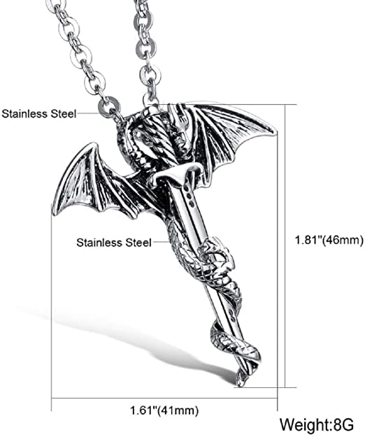 El Regalo Hip Hop Creative Sword Wing Dragon Pendant Chain Necklace for Boys/Men (Silver Sword)