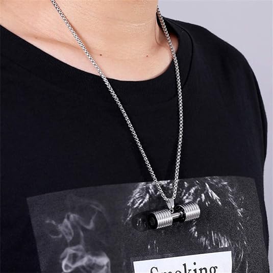 El Regalo Stainless Steel Gym Fitness Dumbbell Pendant Necklace for Boys/Men- Go Fit Motivational Fitness Sports Jewelry for Gym Lovers (Silver)