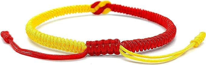 El Regalo 1PC Infinity Love Knot Lucky Rakhi for Brother - Hand Braided Amulet Knot Thread String Rakhi with Roli Chawal, Rakhi Message Card in Gift Box (Red & Yellow Mix)