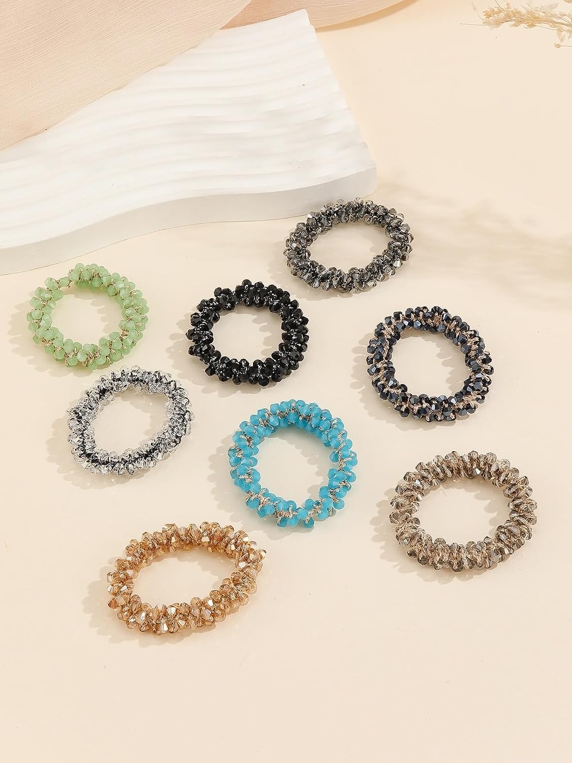 El Regalo 10PCs Crystal Rhinestone Hair Ties Set - Beaded Scrunchies & Ponytail Holders for Women - Soft, Durable, Stretchy Crystal Hair Accessories - Elegant Ponytail Fixer & Bracelet in 10 Mixed Colors