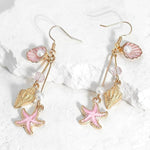El Regalo Ocean Charm Starfish & Seashell Dangle Earrings for Women & Girls | Gold Plated Beach-Themed Pearl Drop Earrings | Cute & Trendy Jewelry Gift