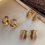 El Regalo 3 Pairs Fashion Maillard Drip Glaze Half Hoop Stud Earrings Combo for Girls & Women - Elegant Gold Plated Modern Enamel Small Hoop Earrings Set (Beige Brown Tones)