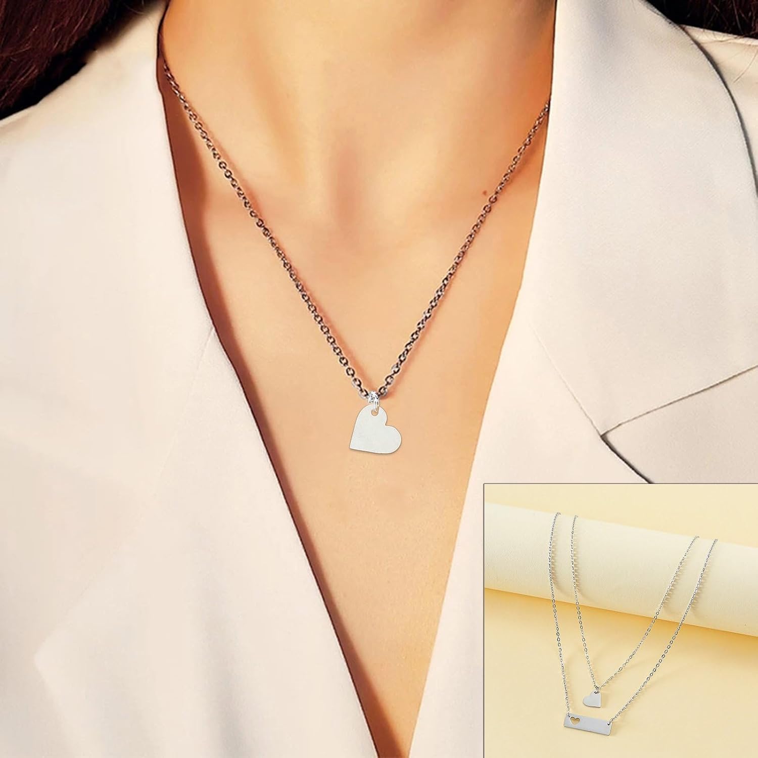El Regalo Women & Girls 2PCs Stainless Steel Cut Out Heart Charm Mother & Daughter Clavicle Necklace- Hollow Heart Matching Necklaces Set for Mom & Daughter- Symbol of Eternal Bond