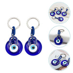 El Regalo 2 Pcs Turkish Evil Eye Keychain Blue Eyes Charms Key Ring Good Luck Keychain Metal Eye Beads Pendants for Women Men