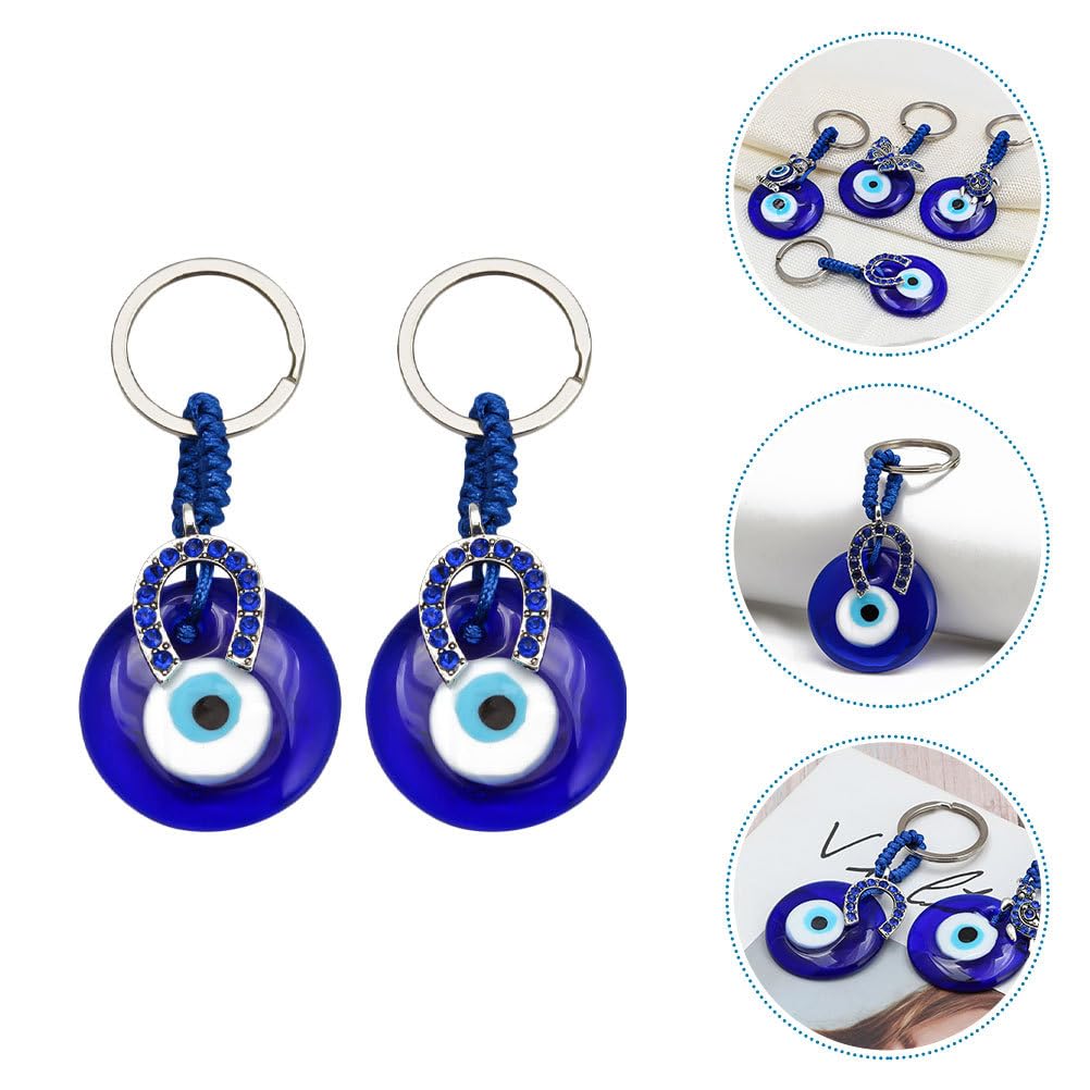 El Regalo 2 Pcs Turkish Evil Eye Keychain Blue Eyes Charms Key Ring Good Luck Keychain Metal Eye Beads Pendants for Women Men