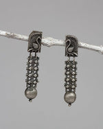 El Regalo Womens Silver Lookalike Brass Oxidised Peacock Studs Earrings- Indo Western Peacock Oxidized Earrings