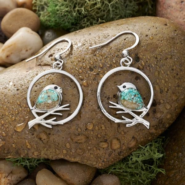 El Regalo Vintage Bohemian Blue Turquoise Kingfisher Bird Dangle Earrings for Women - Elegant Handcrafted Nature-Inspired Statement Jewelry