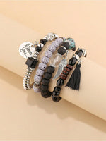El Regalo 4Pcs/Set Vintage Bohemia Style Wing Beads Tassel Unisex Bracelet - Stackable Multi-layer Modern Charm Bracelets with Wings and I Love You Charms Bracelets (Black)