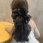 El Regalo Shimmering Big Bow Hair Claw Clips for Girls & Women- Fancy Chiffon Silk Hair Clip with Rhinestone, Large Hair Jaw Clips, Fabric Floral Bows Hair Accessories (White)