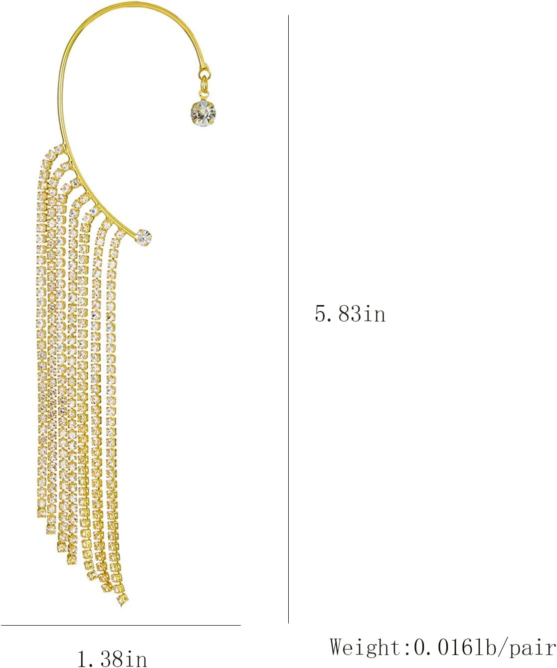 El Regalo 1 Pair Shining Long Tassel Earcuff Climber Earring- Contemporary Ear Cuff Wrap, No Piercing Ear Climber Earring for Girls & Women (Golden)