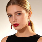 El Regalo Elegant Natural Stone Drop Earrings for Women | Vintage Teardrop Boho Dangle Earrings | Anti-Tarnish Western Statement Jewellery for Girls & Women (Red Silver)