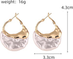El Regalo Irregular Pearl Hoop Earrings for Women/Girls | Gold-Plated Textured Geometric Drop Earrings | Trendy Statement Fashion Jewellery for Western Outfits and Parties