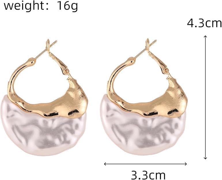 El Regalo Irregular Pearl Hoop Earrings for Women/Girls | Gold-Plated Textured Geometric Drop Earrings | Trendy Statement Fashion Jewellery for Western Outfits and Parties