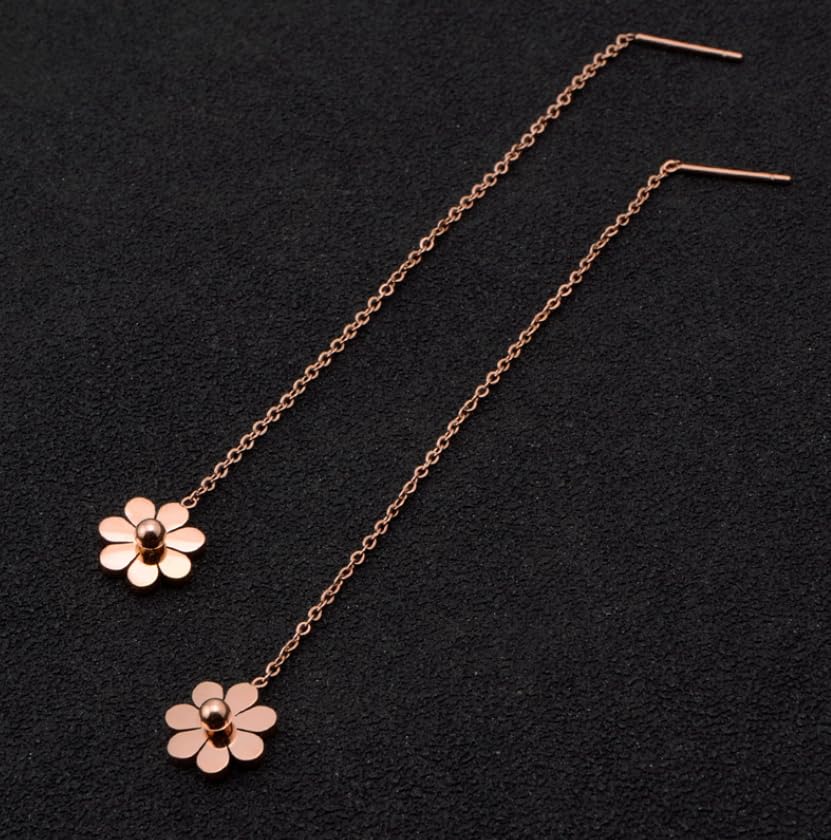 El Regalo Stainless Steel Ati Tarnish- NO RUST Earrings- Rose Gold Plated Stainless Steel Cute Stud Earrings for Women/Girls (Flower Threader Earrings)