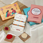 El Regalo 2 Hamsa Hand Evil Eye OM Rakhi Combo - Rakshabandhan Moli Charms Rakhi with Message Card & Roli Chawal Shagun in Rakhi Box for Bhaiya/Babhi/Bhatija/Bhatiji (Option-1)
