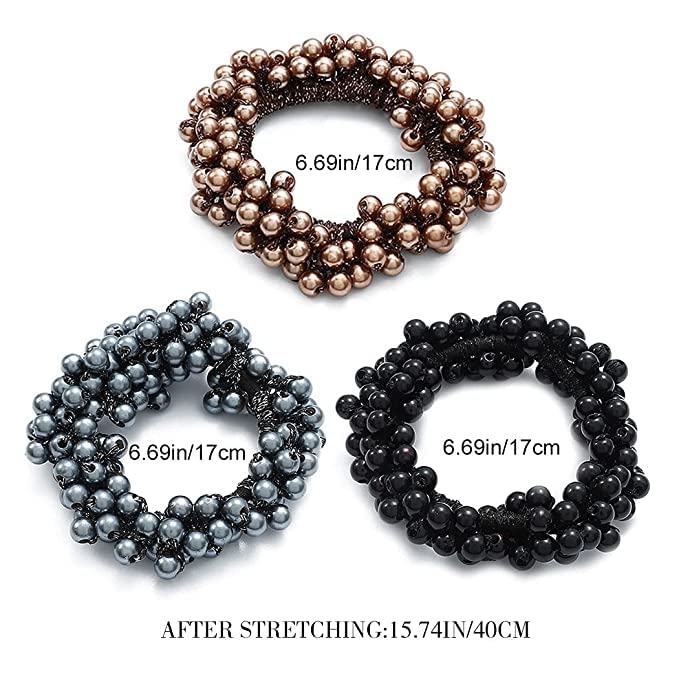 El Regalo 3 PCs Hair Ties, Elastic Pearls Hair Scrunchies, Pearl Hair Bands Bead Hair Ropes Hair Accessories for Women and Girls (Pack of 3) (Option-1)