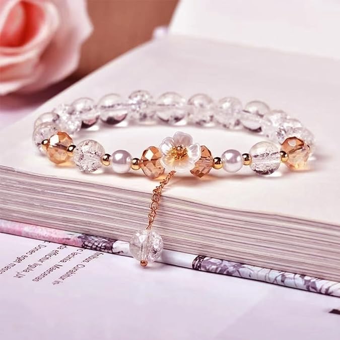 El Regalo 4PCs Cute Flower Bracelets- Shiny & Colorful Flower Charm Bracelets Set- Handmade Crystal Beaded Daisy Bracelets for Women Girls (Colors Option-1)