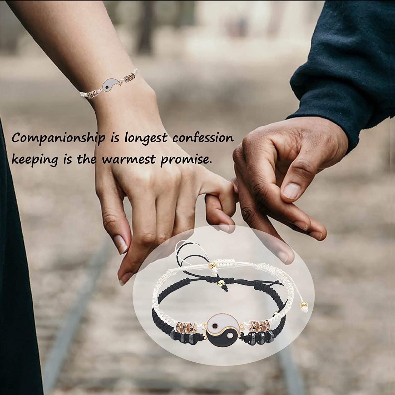 El Regalo "Yin Yang Handmade Macrame Golden Unisex Bracelets Set | Adjustable Bracelet for Best Friends/Couple - Set of 2 (These are NOT Magnetic)- Valentines Gift