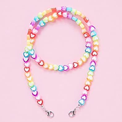 El Regalo 1 PC Cute Acrylic Heart Kids Face Mask Lanyard Straps/Face Mask Holder Lanyards Convenient Clip Safety Face Mask Cover Holder for Kids/Boys & Girls (Multi) Mask Not Included