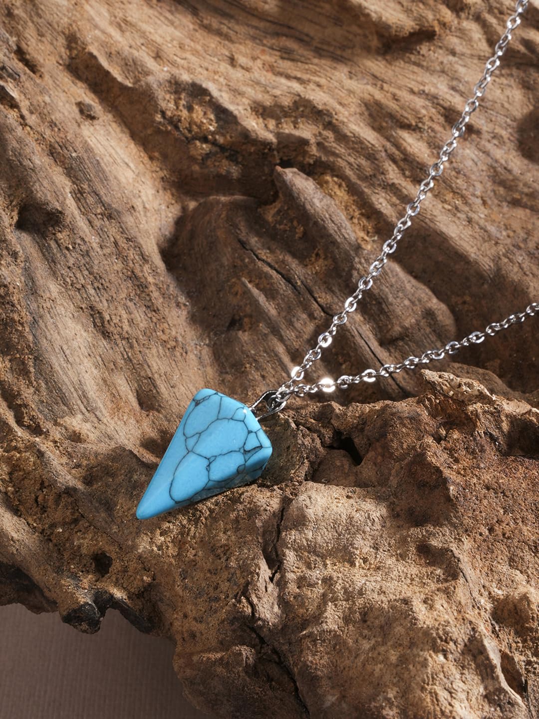 El Regalo 1PC Natural Stones Pointed Pendulum Unisex Pendant Necklace- Natural Healing Stones Peandant Chain Necklaces- Reiki healing/Feng shui (Blue Turquoise)