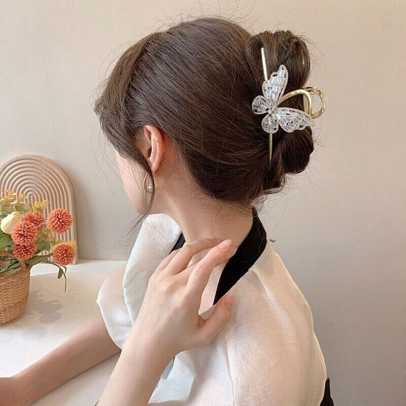 El Regalo Fancy Large Shark Hair Clutcher Clip - Metal Rhinestone Crystals Butterfly Hair Claw for Women - Wedding/Party Hair Accessories