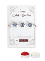 El Regalo 2PCs Designer Stars Evil Eye Rakhi Combo Set for Bhaiya-Bhabhi/Niece or Nephew with Roli Chawal in Rakhi Gift Box