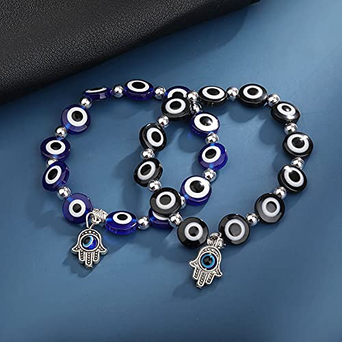El Regalo Unisex 2PCs Evil Eye Hamsa Bracelets Set | Lucky Evil Eye Designer Protection Bracelets Set in Blue & Black