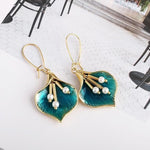 El Regalo Peacock Pearl Orchid Earrings- Enamel Glaze Orchid Leaf Pearl Hook Earrings for Girls & Women