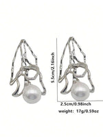 El Regalo Exaggerated Irregular Pearl Statement Earrings- Striking European Design, Lightweight Leaf Pattern Earrings with Dangling Pearls