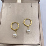 El Regalo Stainless Steel Pearl Hoop Earrings- Anti-Tarnish Small Pearl Drop Huggie Hoop Bali Earrings for Girls & Women (Golden)