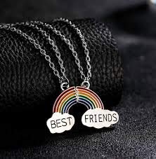 El Regalo Unisex Rainbow 2 PCs Best Friend Pendant Necklace for Besties | Gift for Friends/Siblings/Couples