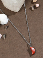 El Regalo Beautiful Agate Crescent Moon Pendant Necklace with Stainless Steel Chain for Girls & Women (Brick Red Moon)