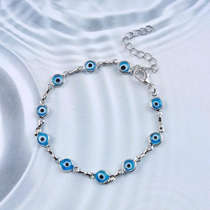 El Regalo Evil Eye Rakhi for Brother/Bhai with Roli Chawal, Rakhi Message Card in Rakhi Gift Box (Silver Blue)