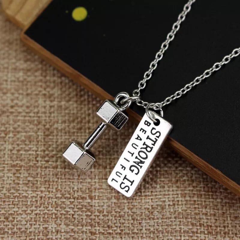 El Regalo "Strong Is Beautiful Fitness Gym Dumbbell Unisex Pendant Necklace for Boys/Men/Women/Girls