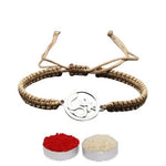 El Regalo Mens 1 PC Stainless Steel OM/Aum Golden Thread Rakhi for Brother - Anti Tarnish/Waterproof Adjustable Rakhi Bracelet for Bhai/Bhatija- Comes with Message Card, Roli-Chawal & Rakhi Box