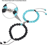El Regalo 2PCs Magnetic Natural Stones Unisex Bracelets for Couples, Best Friend, Boyfriend & Girlfriend, Long Distance Connecting Bracelets Set- Valentines Day Gift (Turquoise & Black)